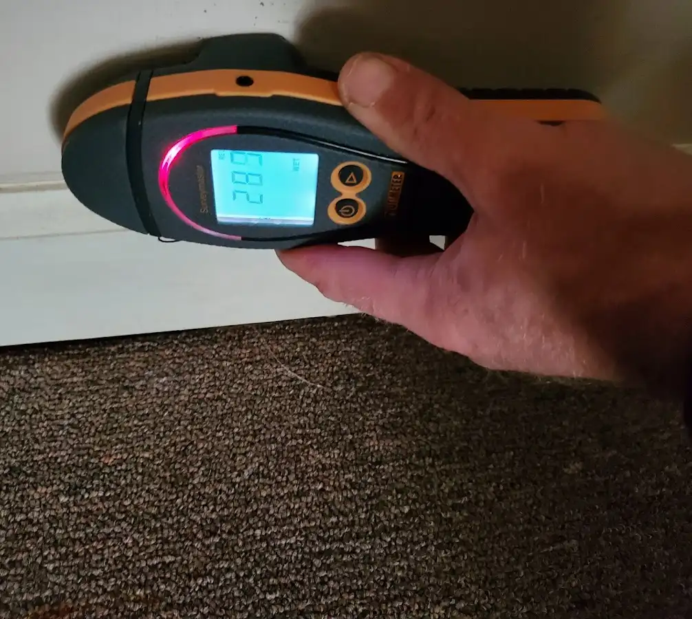 Moisture detection at baseboard during Burst Pipe Cleanup in Boston